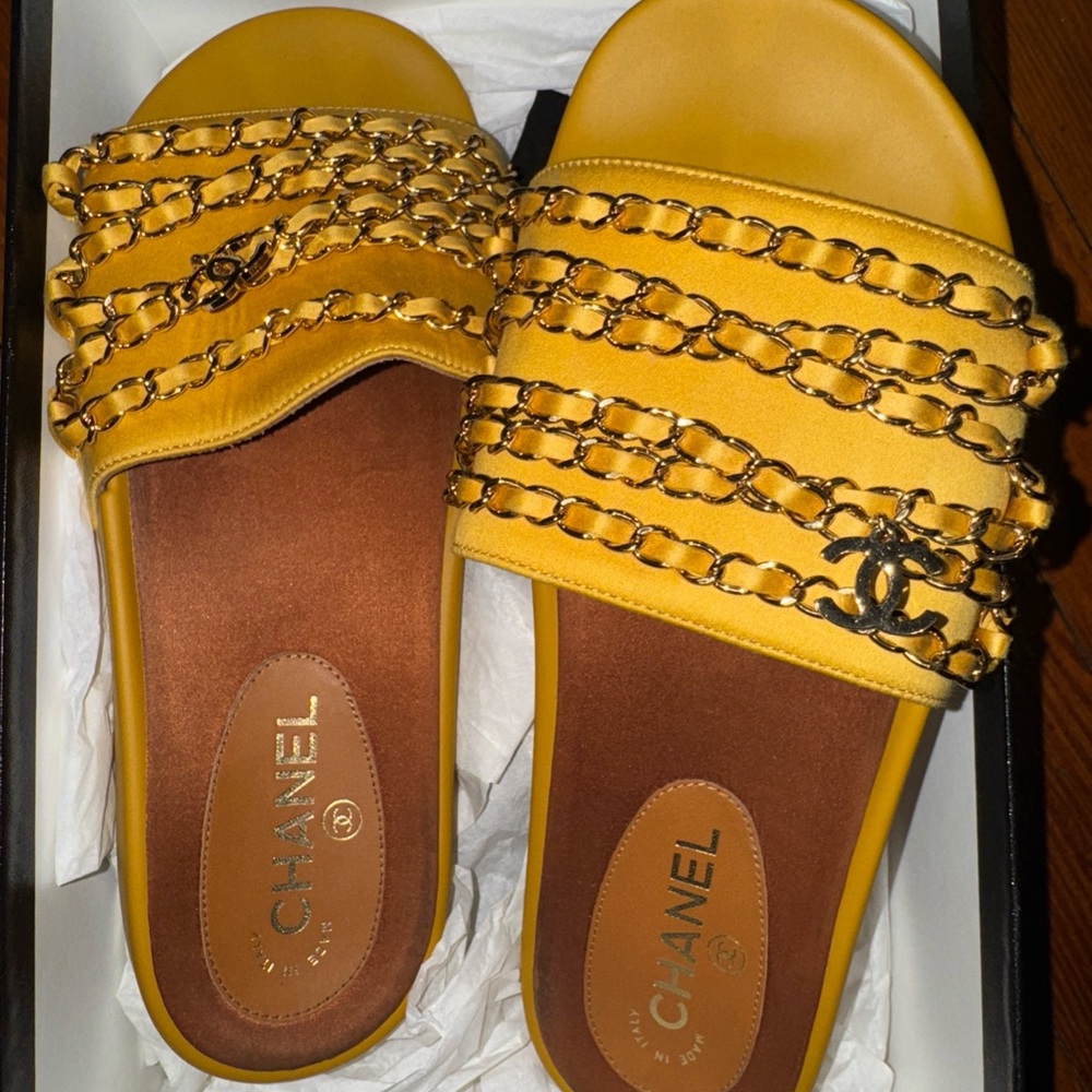 CHANEL Yellow Sandals with Intricate Detailing